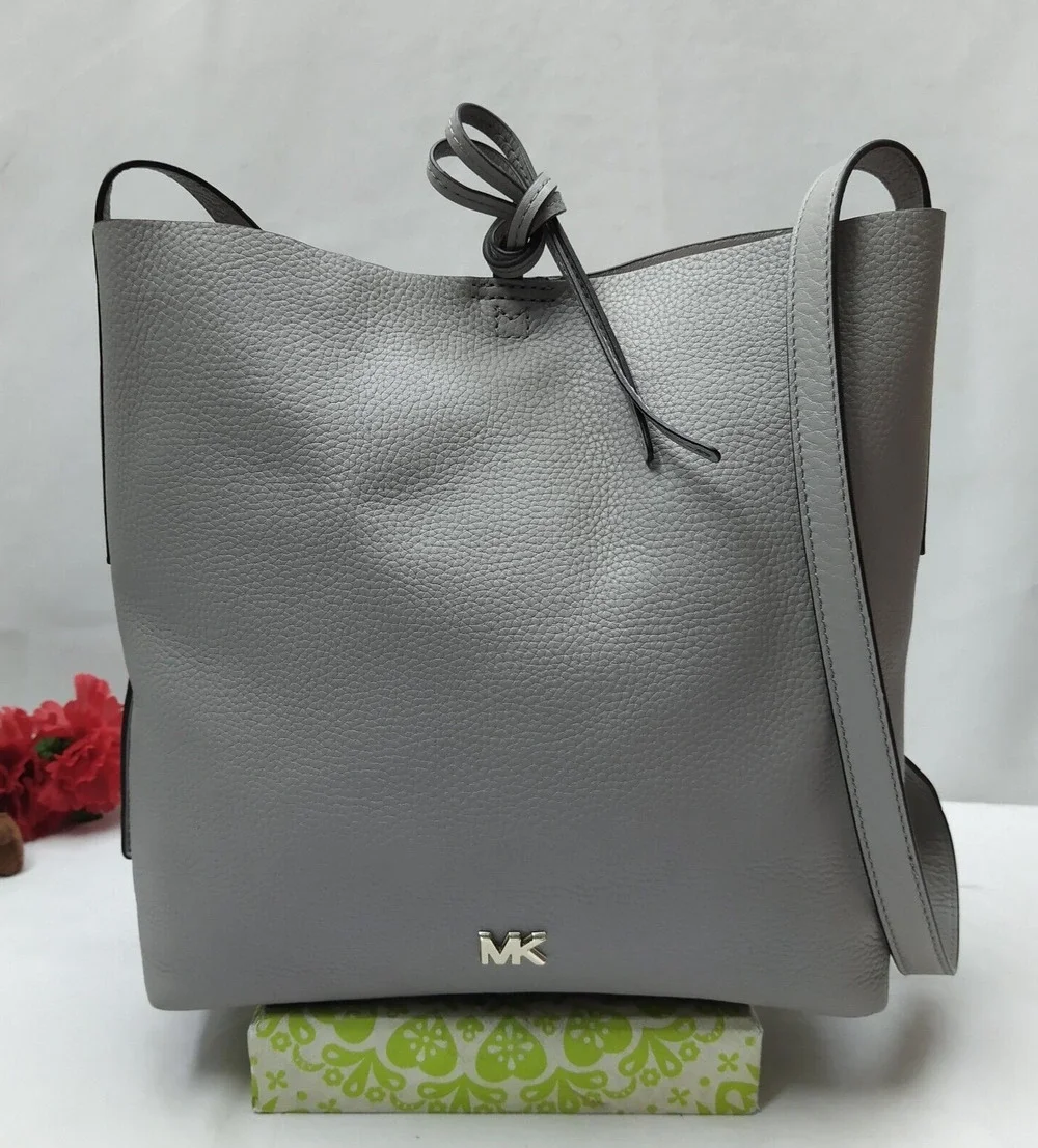 Michael Kors Junie Gray Pebbled Leather Hobo Shoulder Bag